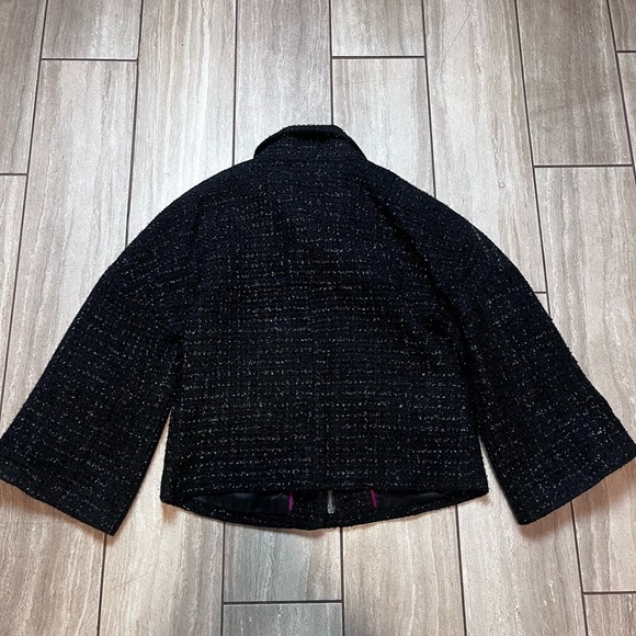 EXPRESS DESIGN STUDIO CROPPED BLACK BOUCLE EYELASH TWEED FUNNEL NECK JACKET 2 - Picture 5 of 5